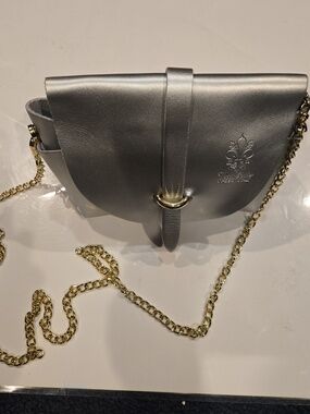 Vera PELLE Silver Italy Genuine Leather Gold Chain Shoulder Crossbody